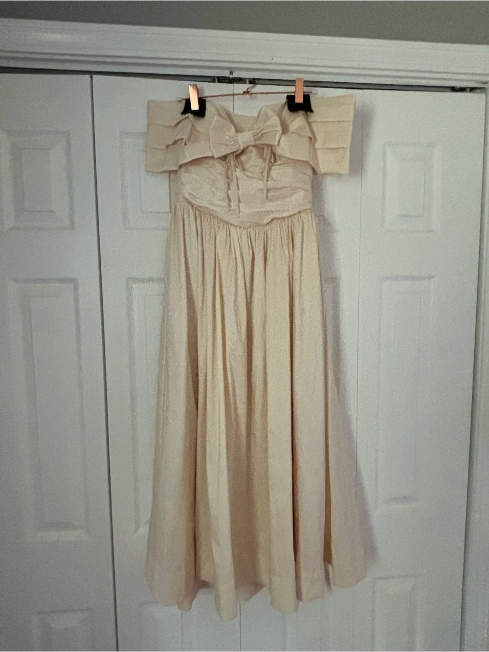 For Love & Lemons Cream Strapless Maxi Dress with Front Bow